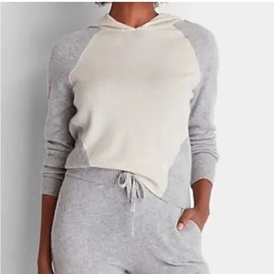 Express 100% Cashmere Color Block Hoodie Sweatshirt Knit Size Large Gray NWT